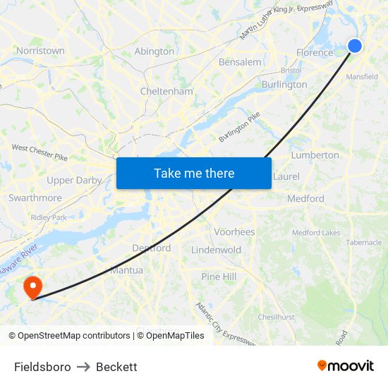 Fieldsboro to Beckett map