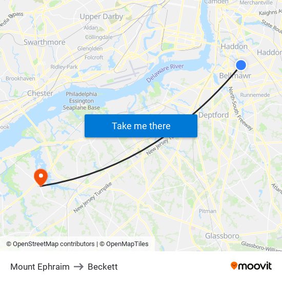 Mount Ephraim to Beckett map