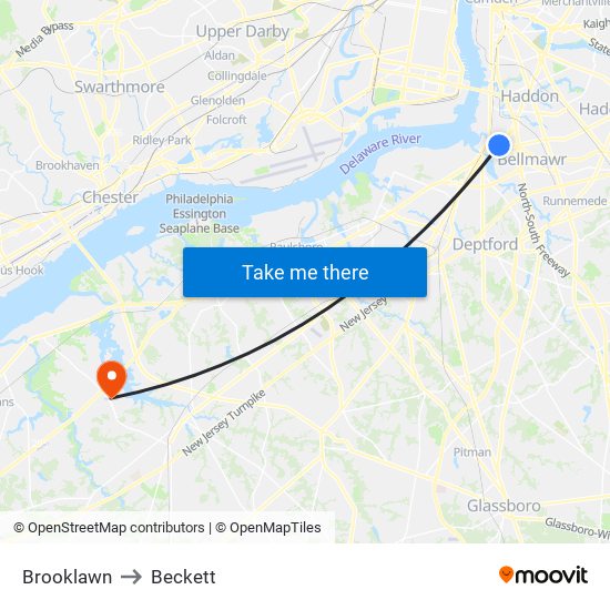 Brooklawn to Beckett map