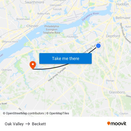 Oak Valley to Beckett map