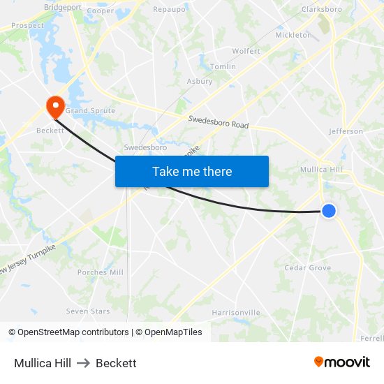 Mullica Hill to Beckett map