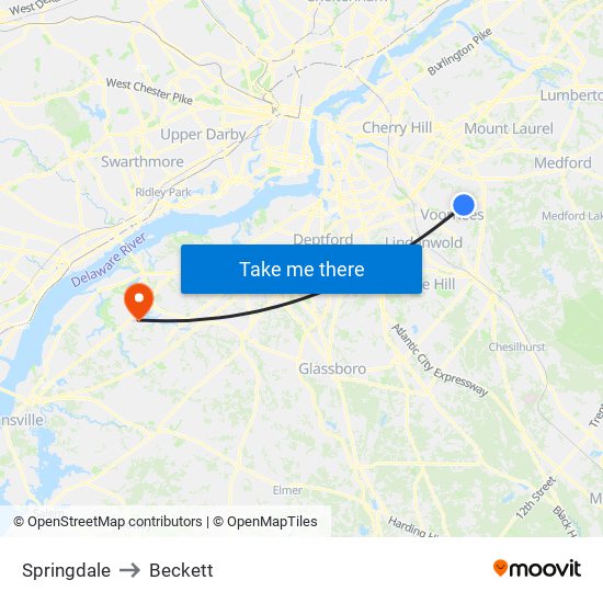 Springdale to Beckett map
