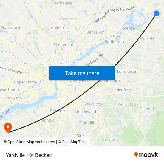 Yardville to Beckett map