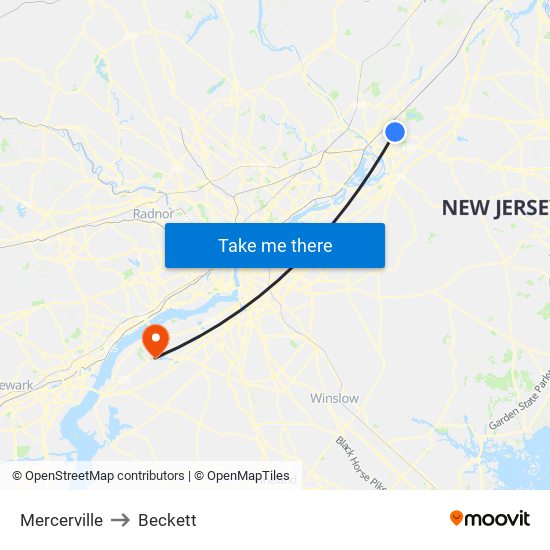 Mercerville to Beckett map