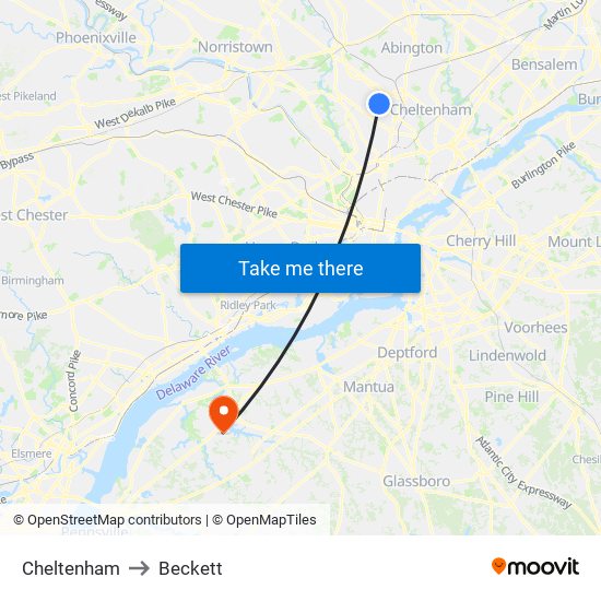 Cheltenham to Beckett map