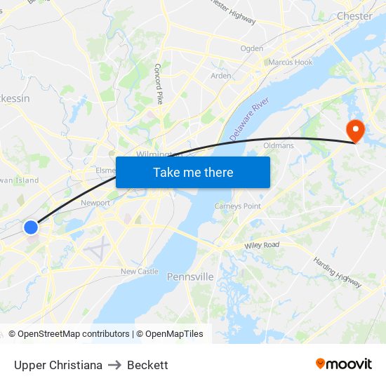 Upper Christiana to Beckett map