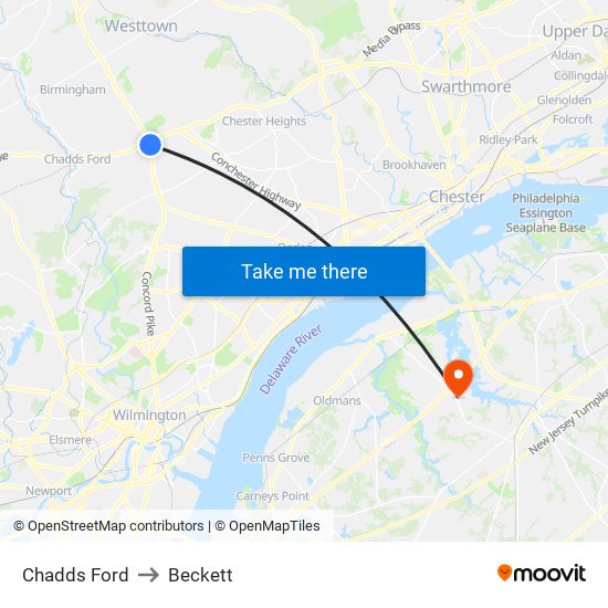 Chadds Ford to Beckett map
