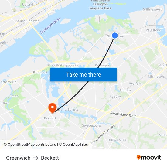 Greenwich to Beckett map