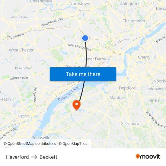 Haverford to Beckett map