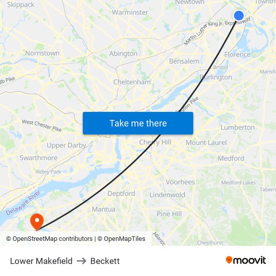 Lower Makefield to Beckett map