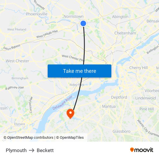 Plymouth to Beckett map