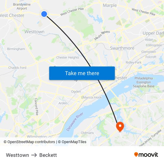 Westtown to Beckett map