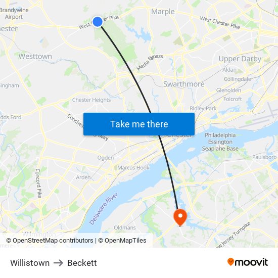 Willistown to Beckett map