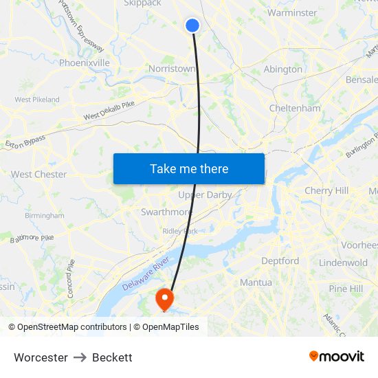 Worcester to Beckett map