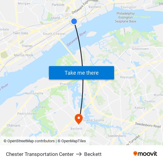 Chester Transportation Center to Beckett map