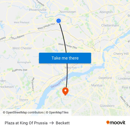 Plaza at King Of Prussia to Beckett map