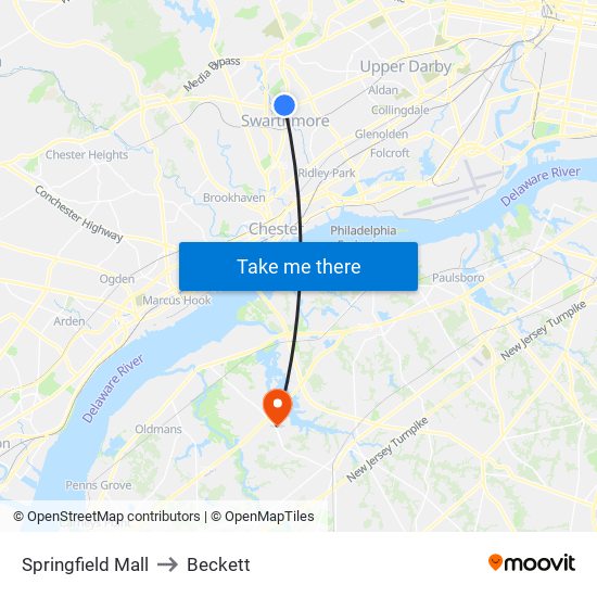 Springfield Mall to Beckett map
