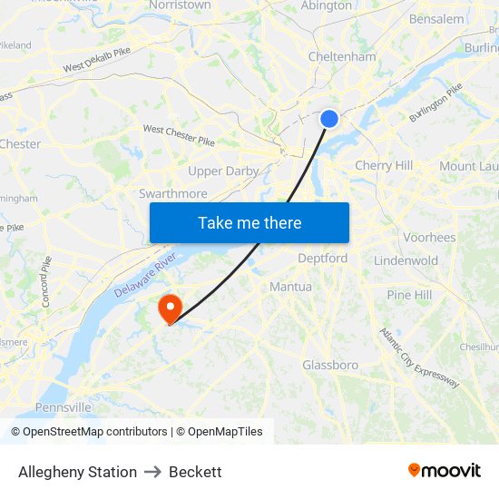Allegheny Station to Beckett map