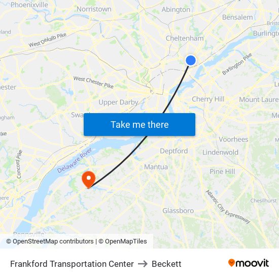 Frankford Transportation Center to Beckett map