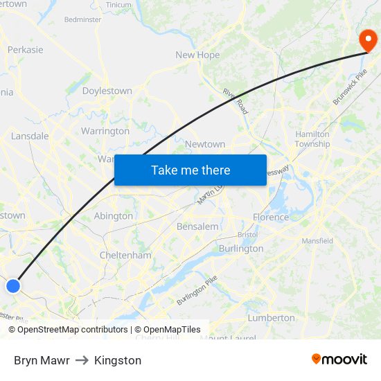 Bryn Mawr to Kingston map