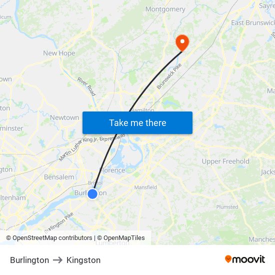 Burlington to Kingston map