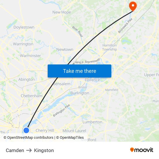 Camden to Kingston map