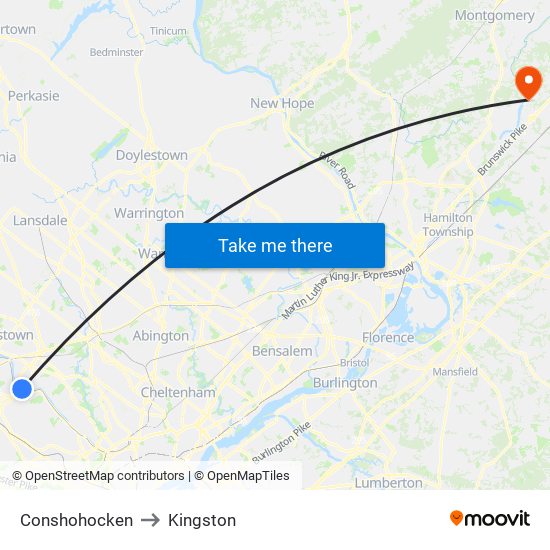 Conshohocken to Kingston map