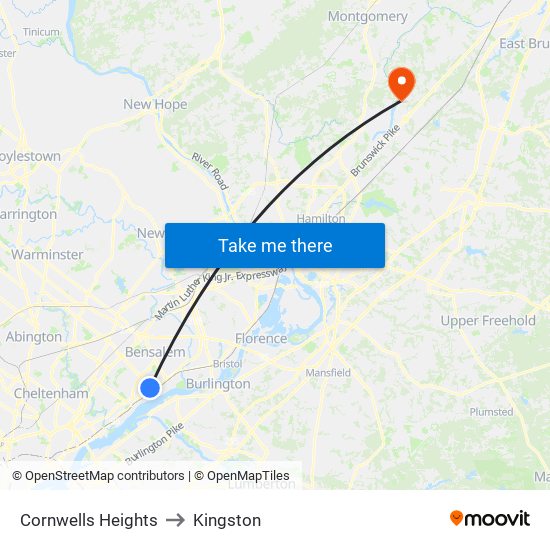 Cornwells Heights to Kingston map