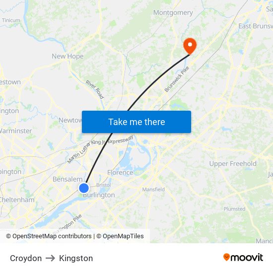 Croydon to Kingston map