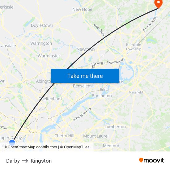 Darby to Kingston map