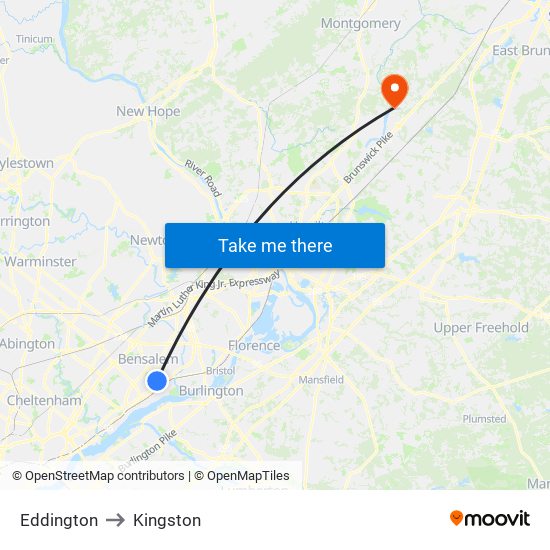 Eddington to Kingston map