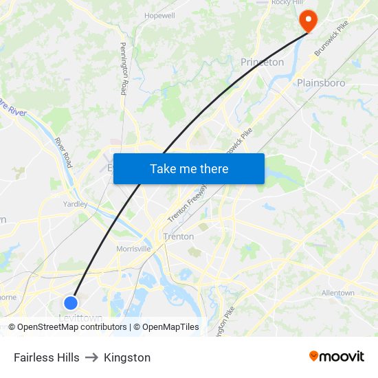 Fairless Hills to Kingston map