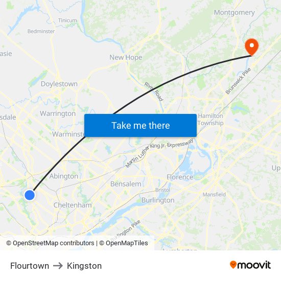Flourtown to Kingston map