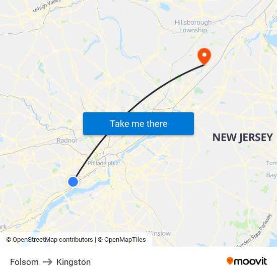 Folsom to Kingston map