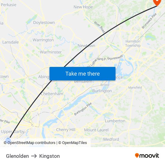 Glenolden to Kingston map