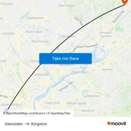 Glenolden to Kingston map