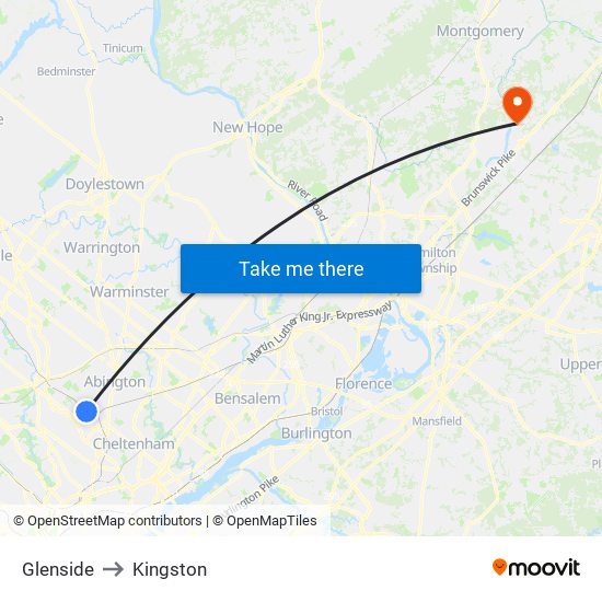Glenside to Kingston map