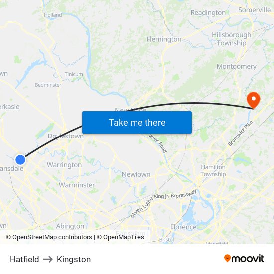 Hatfield to Kingston map