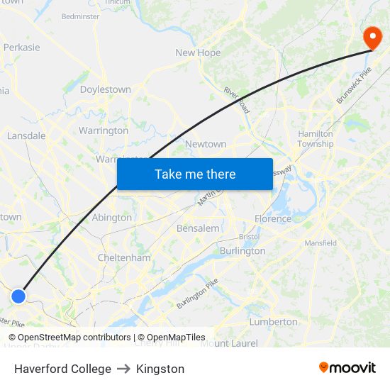 Haverford College to Kingston map