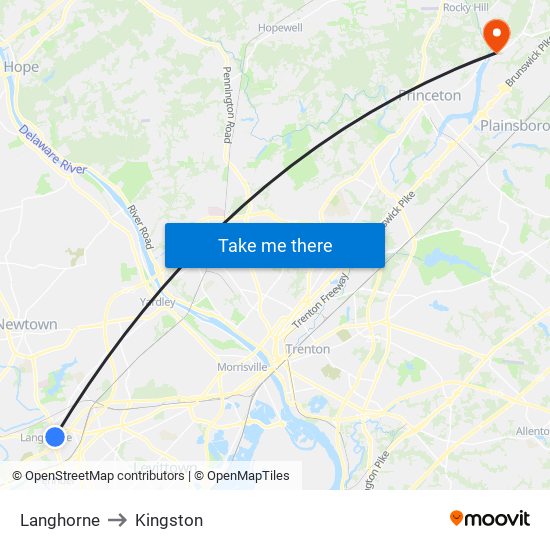 Langhorne to Kingston map