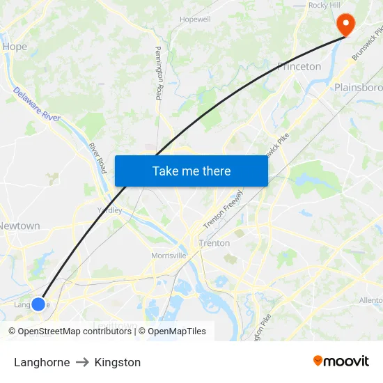 Langhorne to Kingston map