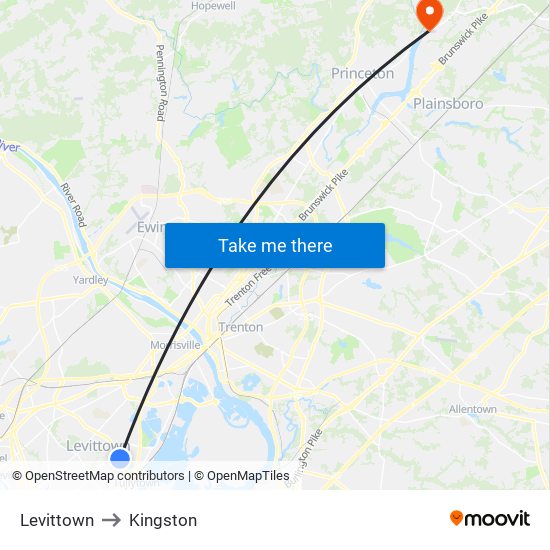 Levittown to Kingston map