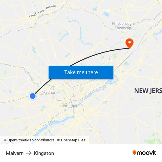 Malvern to Kingston map