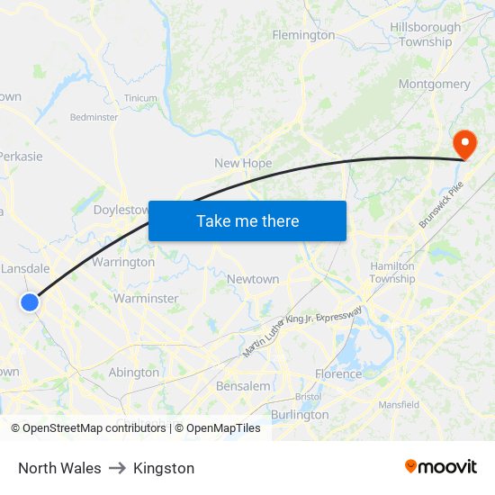 North Wales to Kingston map