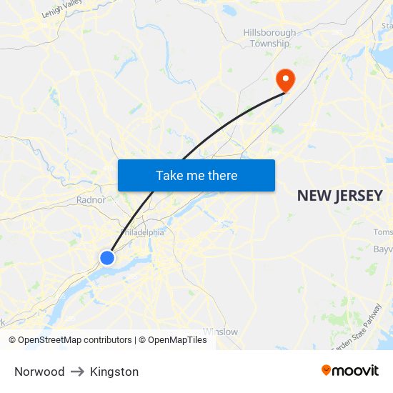 Norwood to Kingston map