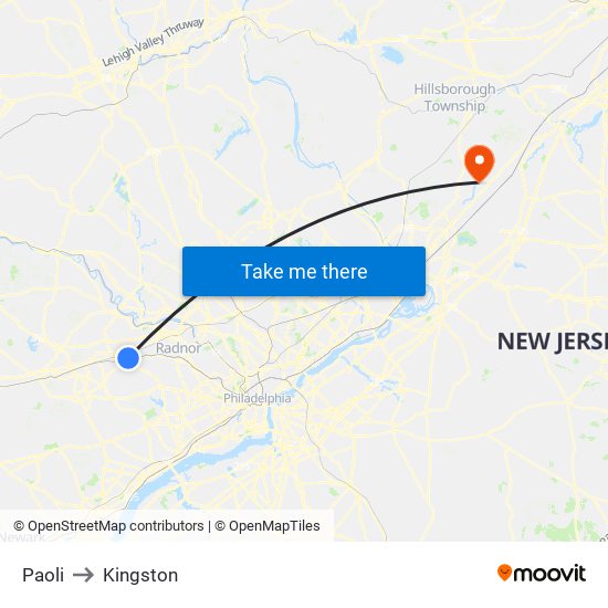 Paoli to Kingston map