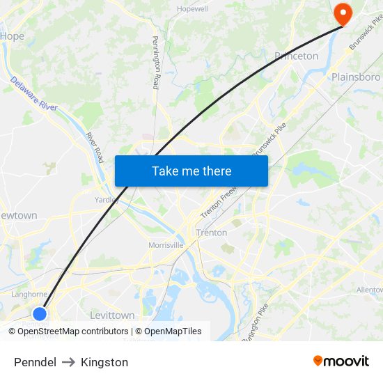 Penndel to Kingston map