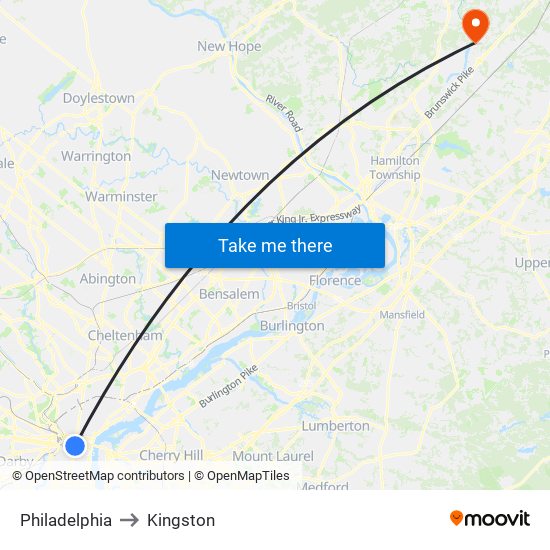 Philadelphia to Kingston map