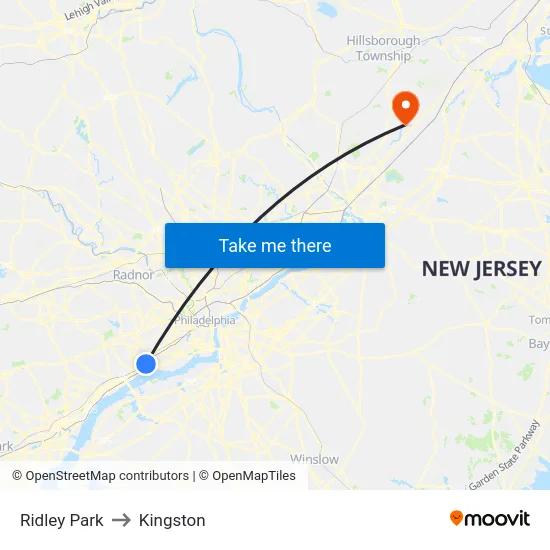 Ridley Park to Kingston map