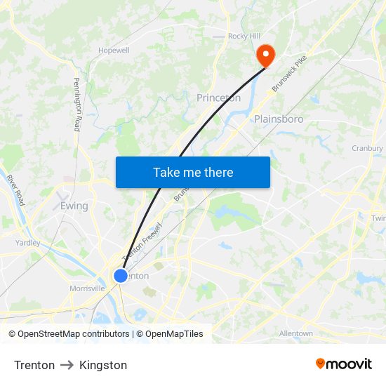 Trenton to Kingston map